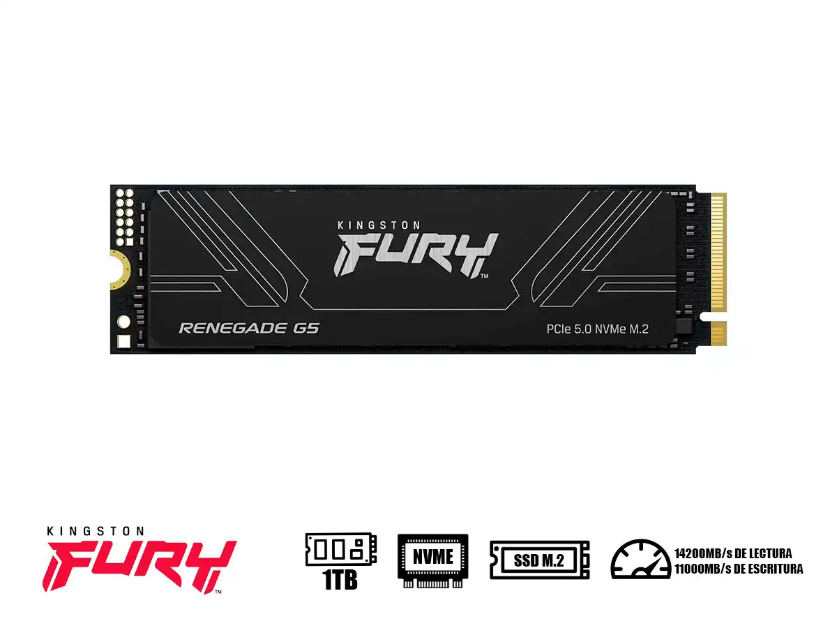 UNIDAD DE ALMACENAMIENTO SSD M.2 PCIE KINGSTON FURY 1TB NVME RENEGADE G5, 2280 (SFYR2S/1T0) HASTA 11,000MB/S, CONTROLADOR SM2508 3D TLC