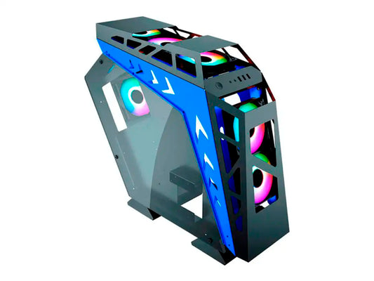 CASE GAMBYTE METAL WARRIOR BLUE S/FUENTE (GI-MWARRIORBLUE-AC) PANELES DE VIDRIO, 7 VENTILADORES, LED ARGB, AZUL