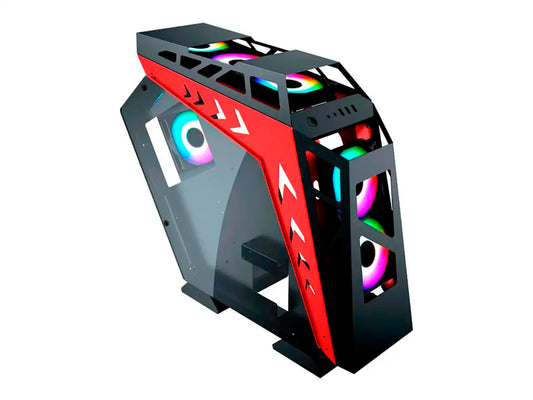 CASE GAMBYTE METAL WARRIOR RED S/FUENTE (GI-MWARRIORRED-AC) PANELES DE VIDRIO, 7 VENTILADORES, LED ARGB, ROJO