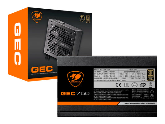 FUENTE DE PODER COUGAR 750W 80 PLUS GOLD GEC 750 (31GC075.0001P) ATX, NO MODULAR, NEGRO