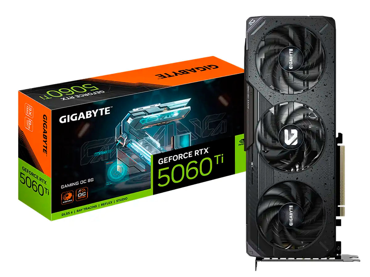 TARJETA DE VIDEO GIGABYTE GEFORCE RTX 5060 TI 8GB GAMING OC GDDR7 (GV-N506TGAMING OC-8GD G10) NVIDIA, 128 BITS, 3 VENTILADORES