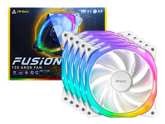 COOLER PARA CASE ANTEC FUSION (0-761345-57005-3) X5, 120MM, LED ARGB, BLANCO