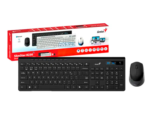 COMBO 2 EN UNO GENIUS INALAMBRICO SLIMSTAR 8230 (31340015407) TECLADO, MOUSE, BT, MULTIMEDIA, NEGRO