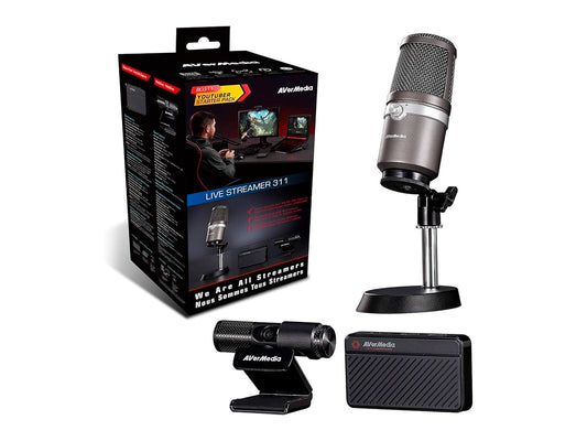 KIT STREAMING AVERMEDIA LIVE STREAMER 311, TARJETA DE CAPTURA 1080P60 FULL HD, MICRÓFONO USB, CÁMARA WEB HD 1080P30 (61BO311000AE)