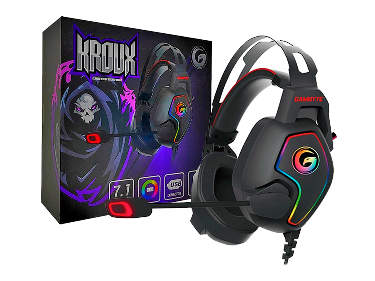 AURICULAR GAMBYTE KROUX GAMING 7.1 (GI-KROUX-KT) CON MICROFONO, INTERFAZ USB, RGB, NEGRO