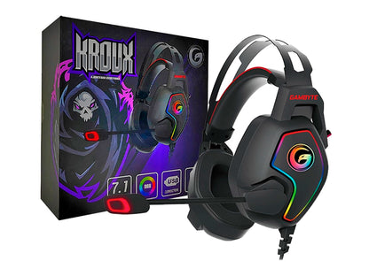 AURICULAR GAMBYTE KROUX GAMING 7.1 (GI-KROUX-KT) CON MICROFONO, INTERFAZ USB, RGB, NEGRO