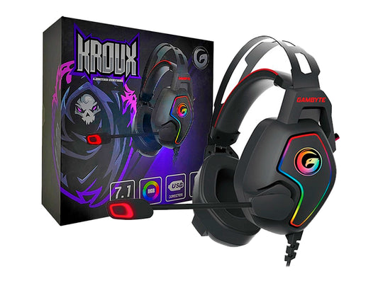 AURICULAR GAMBYTE KROUX GAMING 7.1 (GI-KROUX-KT) CON MICROFONO, INTERFAZ USB, RGB, NEGRO