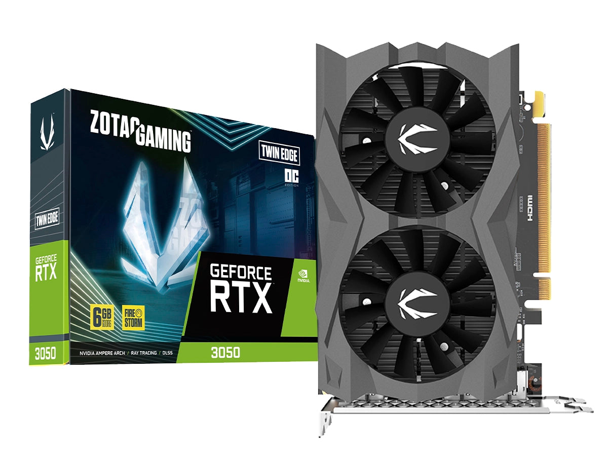 TARJETA DE VIDEO ZOTAC GAMING GEFORCE RTX 3050 6GB GDDR6 TWIN EDGE OC (ZT-A30510H-10L) NVIDIA 92 BITS, 2 VENTILADORES