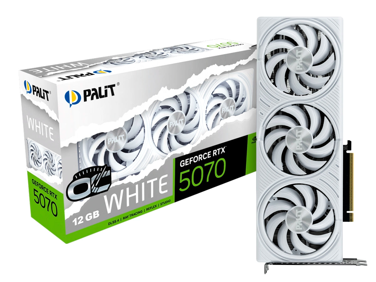 TARJETA DE VIDEO PALIT RTX 5070 12GB GDDR7 (NE75070U19K9-GB2050W) 192 BITS, 3 VENTILADORES ,BLANCO