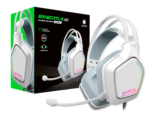 AURICULAR ANTRYX GAMING ENIGMA SE WHITE (AGH-7320WR7V) 7.1 VIRTUAL, VIBRADOR , USB, C/ MICROFONO , BLANCO - 22154