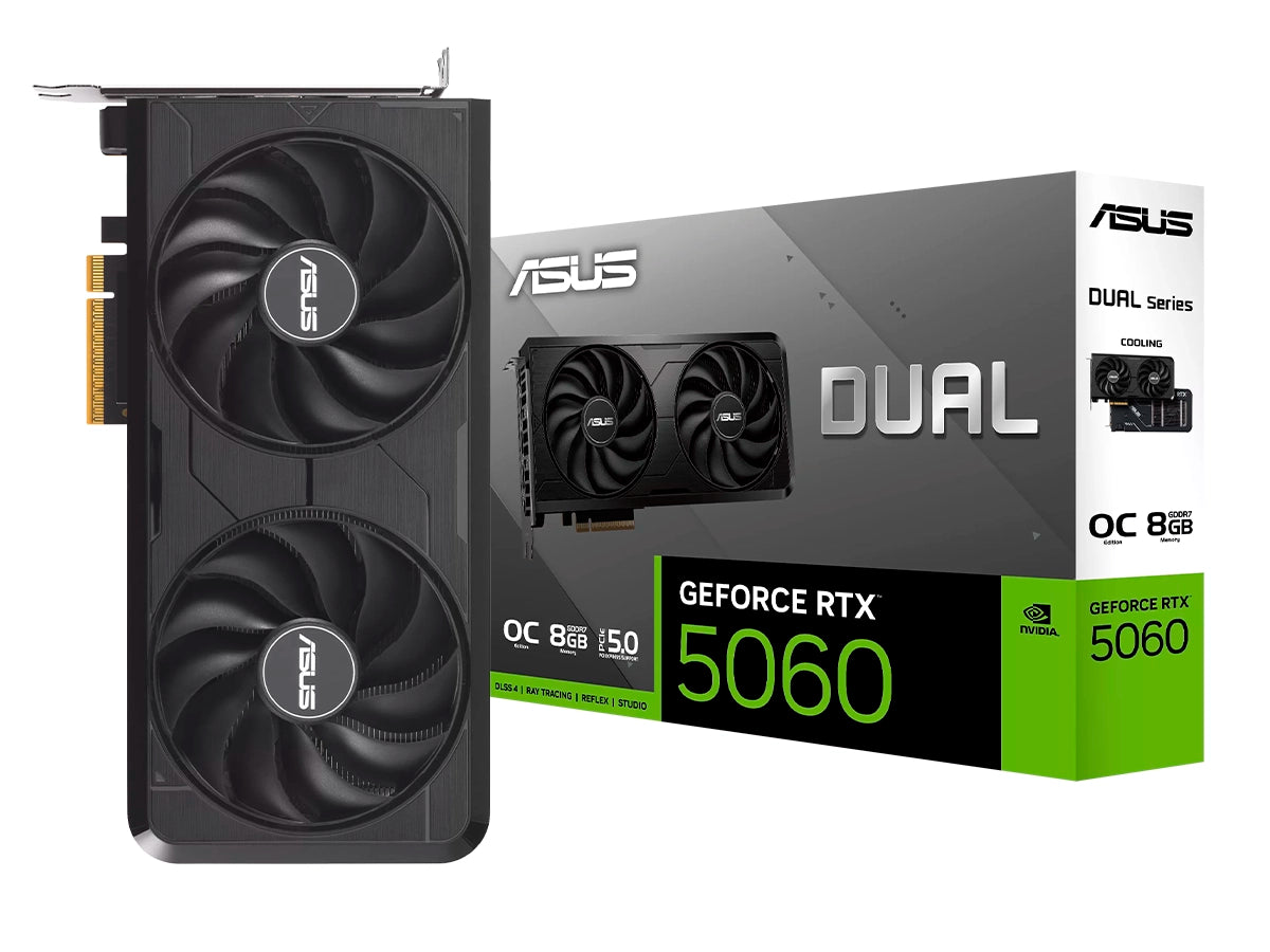 TARJETA DE VIDEO ASUS GEFORCE RTX 5060 EVO 8GB DUAL OC GDDR7 (DUAL-RTX5060-O8G-EVO) NVIDIA 128 BITS, 2 VENTILADORES