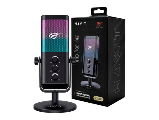 MICROFONO GAMER HAVIT GK65 RGB NEGRO JACK 3.5MM, USB TIPO C