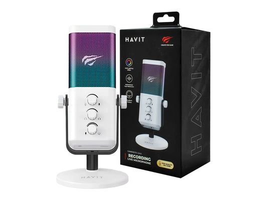 MICROFONO GAMER HAVIT GK65 RGB BLANCO JACK 3.5MM, USB TIPO C