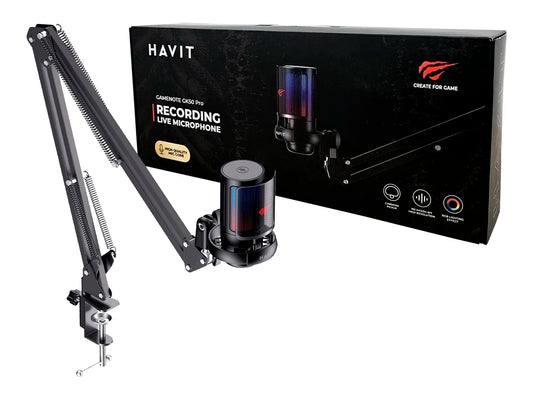 MICROFONO GAMER HAVIT GK50 PRO NEGRO RGB C/BRAZO