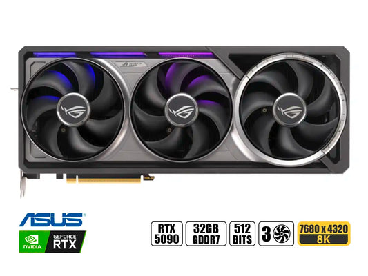 TARJETA DE VIDEO ASUS GEFORCE RTX 5090 ROG ASTRAL OC 32GB GDRR7 (90YV0LW0-M0AA00) NVIDIA 512 BITS, 4VENTILADORES, LED ARGB