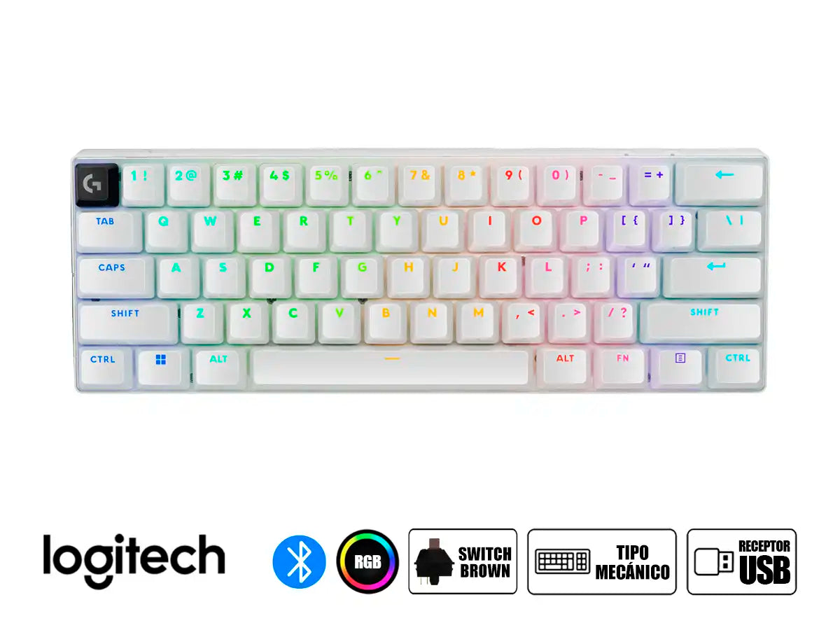 TECLADO GAMER INALAMBRICO LOGITECH G PRO X 60 (920-011921) MECANICO, SWITCH OPTICO, LED RGB, BLANCO