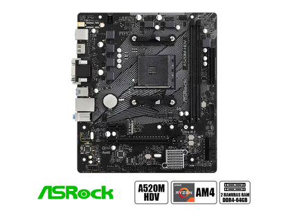 PLACA MADRE ASROCK A520M-HDV (90-MXBE50-A0UAYZ) SOCKET AM4, RAM DDR4 BUSS 4733OC MHZ