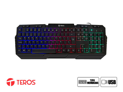 COMBO 4 EN UNO TEROS GAMER TE4063N (KBMSHDSTE4063N) TECLADO LED, MOUSE LED, AURICULAR LED, PAD MOUSE, NEGRO