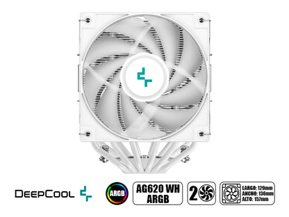 COOLER PARA PROCESADOR DEEPCOOL AG620 WH ARGB (R-AG620-WHANMN-G-2) 2 VENTILADORES, 120 MM, LED ARGB