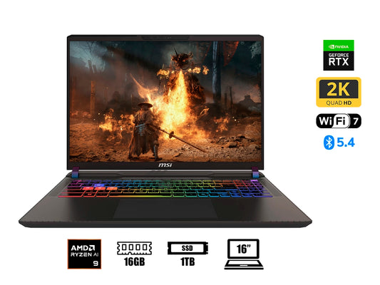 LAPTOP MSI RYZEN 9-8940HX VECTOR A16 HX A8WHG-004US (9S7-15MM72-040) RAM 16GB, SSD 1TB, RTX 5070TI 12GB, 16 WQXGA 240HZ IPS, WIN11 HOME, COSMO GRAY