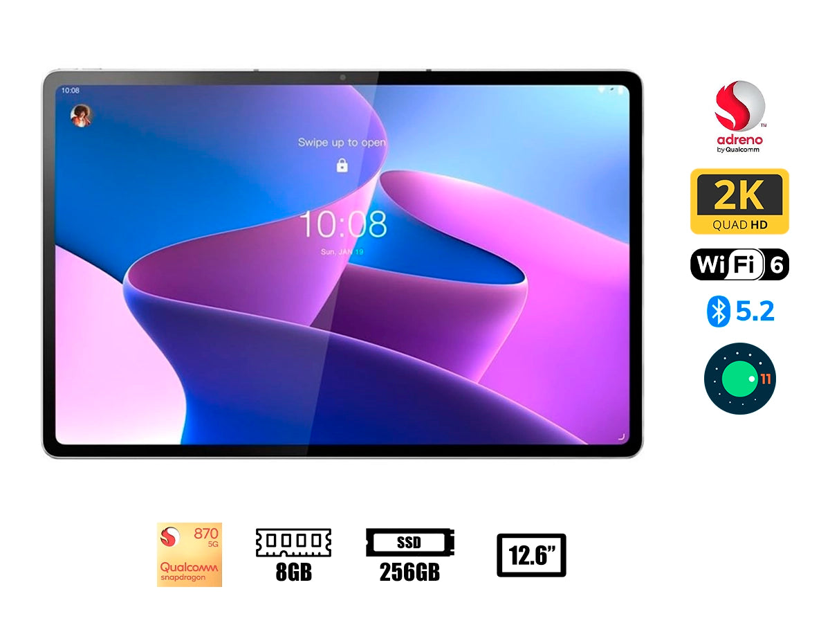 TABLET LENOVO TAB P12 PRO (TB-Q706F) PANTALLA 12.6 WQXGA OLED, QUALCOMM SNAPDRAGON 870, RAM 8GB, ROM 256GB, ANDROID 11 |INCLUYE LAPIZ Y TECLADO BLANCO