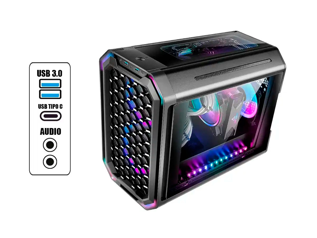 CASE ANTEC DARK CUBE GAMING S/FUENTE (0-761345-80034-1) PANELES DE VIDRIO, LED RGB, NEGRO