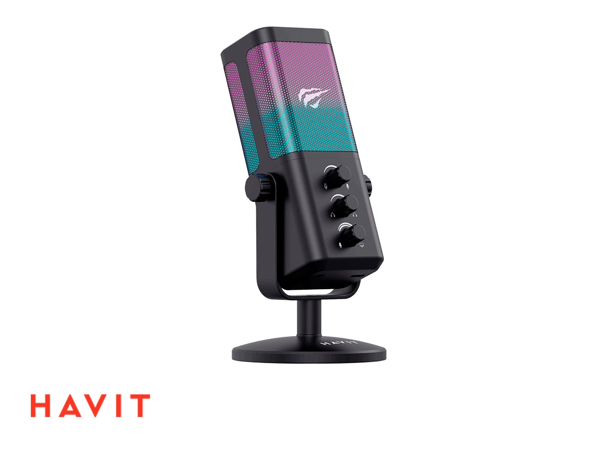 MICROFONO GAMER HAVIT GK65 RGB NEGRO JACK 3.5MM, USB TIPO C