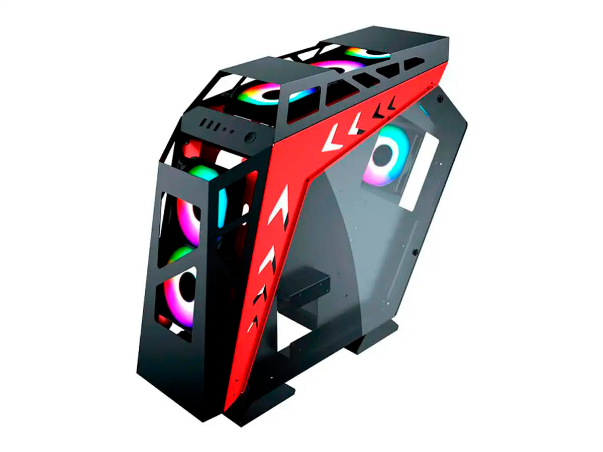 CASE GAMBYTE METAL WARRIOR RED S/FUENTE (GI-MWARRIORRED-AC) PANELES DE VIDRIO, 7 VENTILADORES, LED ARGB, ROJO